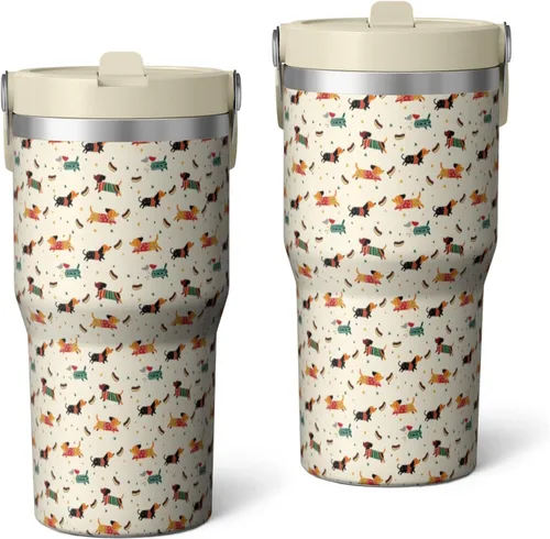 Vista 19 de Dachshund - Vaso de viaje aislado de acero inoxidable de 20 onzas con asa y pajilla, regalo para mujer, para el Día de la Madre, a prueba de fugas