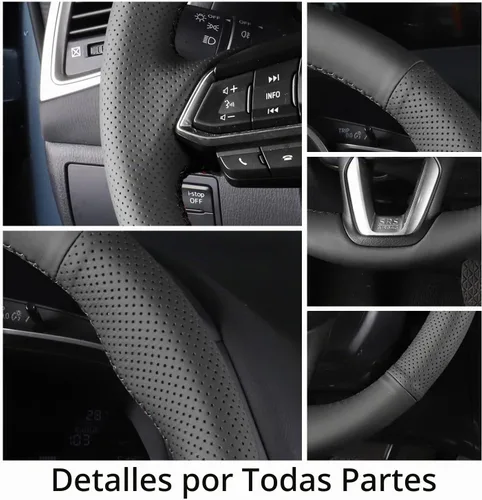 Vista 4 de Funda de Volante de Microfibra de Cuero Cosida a Mano, Compatible con Mazda 3 2017 2018/Mazda CX-5 2017-2020/Mazda 6/CX-9 2016-2020/CX-3 2018 2019