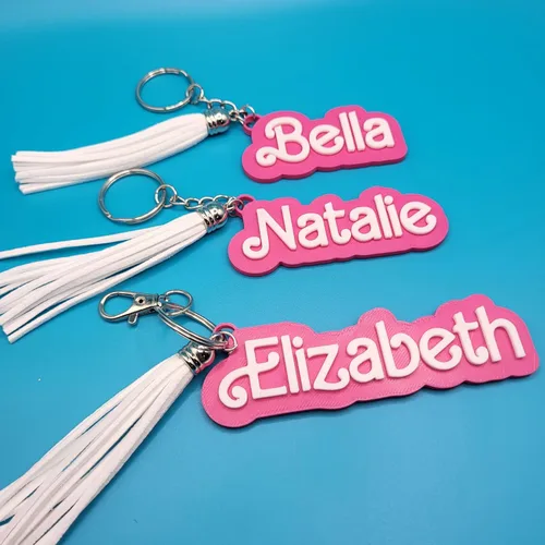 Vista 4 de Personalized Nametag Keychain with Tassel - Pink Doll Theme - Custom Luggage tag, Backpack Keyring
