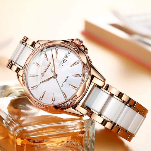 Vista 8 de OLEVS Relojes automáticos para mujer, reloj de cuerda automática para mujer, cerámica de acero inoxidable, relojes de pulsera mecánicos