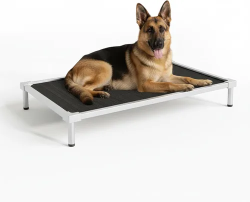 Vista 8 de Camas elevadas para perros a prueba de mordidas, tamaño mediano y grande, suministros de aleación de aluminio para perros, cuna elevada para enfriar