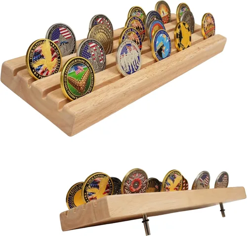 Vista 9 de ASmileIndeep Soporte de exhibición de monedas de desafío militar pequeño, soporte de monedas de desafío de madera con capacidad para 10-12 monedas