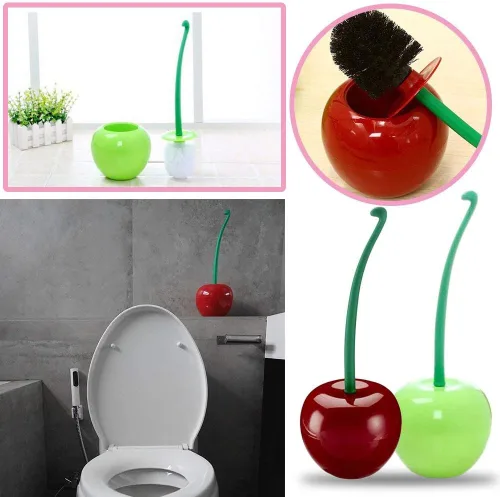 Vista 5 de Cepillo de inodoro de plástico con forma de cereza creativa Herramienta de limpieza de baño Cepillo de inodoro de decoración Vino Rojo