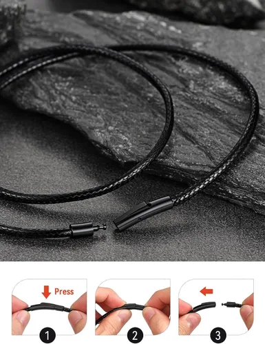 Vista 6 de FaithHeart - Cadena de cuero trenzada 2 mm3 mm, cierre de presión de acero inoxidable duradero, para hombres y mujeres, resistente al agua, cadena