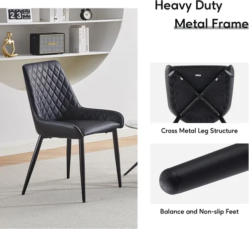 Vista 6 de TUKAILAi Juego de 2 sillas de comedor de piel sintética, moderno sillón con asiento tapizado y patas de metal, silla de ocio de poliuretano