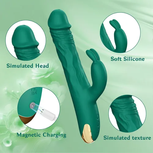 Vista 5 de Vibrador de punto G de empuje de conejo para mujeres, 5 modos de empuje y 10 vibraciones Realistic Body-Safe Silicone Dildo Clitoral Stimulation
