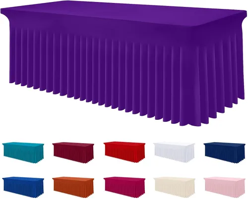 Vista 76 de Smiry Mantel de Spandex, Mantel Elástico Ajustable Extensible para Mesas Rectangulares de 6 Pies, Falda Cubierta de Mesa Impermeable y Lavable
