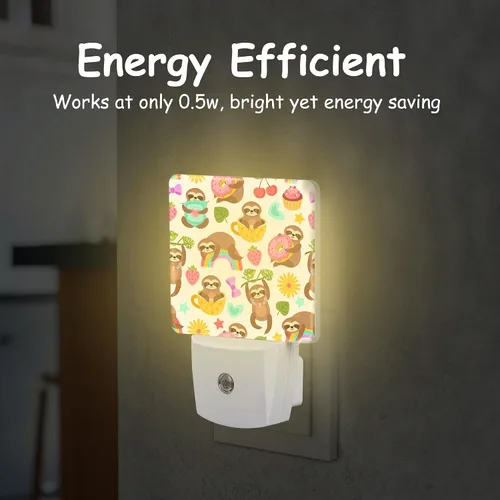 Vista 5 de Cute Sloths Eat Dancing or Dream Night Light para niños y niñas, luz nocturna LED enchufable a la pared con sensor de atardecer a amanecer