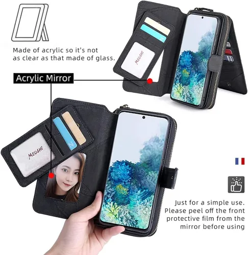 Vista 4 de Asuwish Funda de teléfono para Samsung Galaxy S20 Plus S20+ 5G con cremallera, funda desmontable con protector de pantalla y soporte de tarjeta