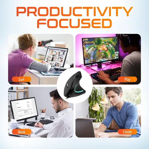Vista 9 de Delton Ratón ergonómico con cable vertical S12, 6 botones, 3 niveles de DPI ajustables (800/1200/1600) y rueda de desplazamiento 3D, compatible