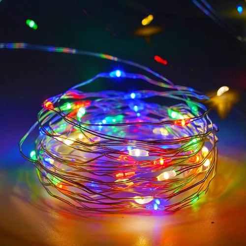 Vista 43 de Guirnalda de luces de Navidad, 10 pies, 30 LED, árbol de Navidad, Papá Noel, copo de nieve, luces de hadas, funciona con pilas, con control remoto