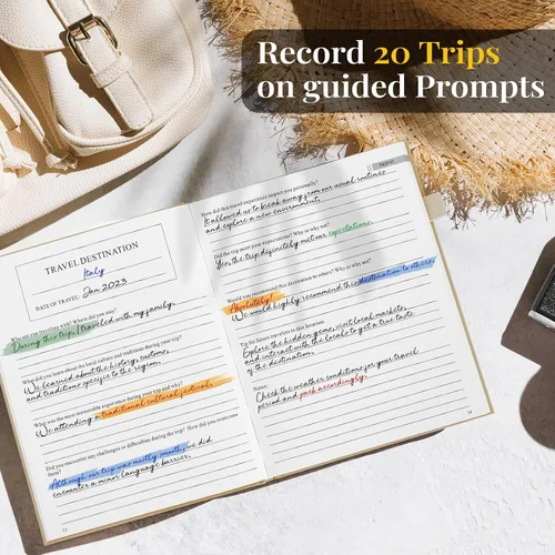 Vista 3 de 5 MINUTES A DAY Diario de Viaje para Mujeres, Libro de Aventuras para 20 Viajes, Cuaderno Planificador de Viajes para Viajeras, Planificador de Beige