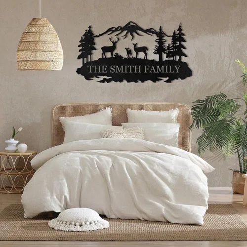 Vista 2 de Letrero de metal personalizado, letrero de metal personalizado con nombre de familia, letrero de metal de ciervo del bosque para el día de la madre