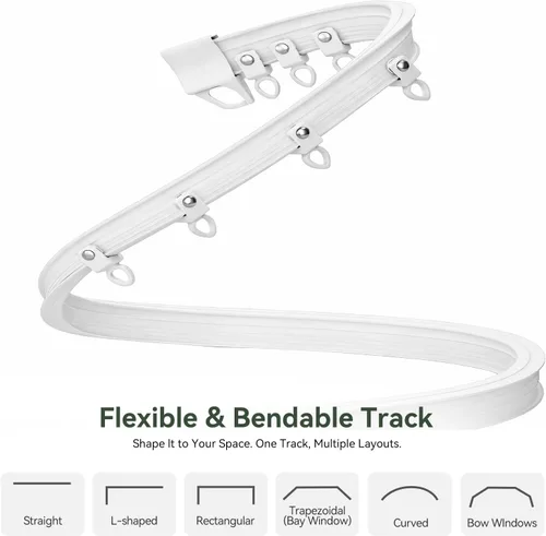 Vista 3 de ZSTARR Riel de cortina flexible flexible, techo/pared, 2.5M/8.2FT, blanco