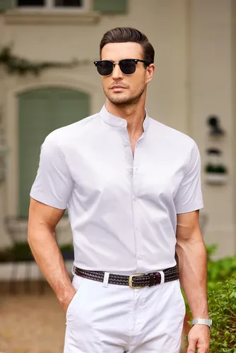 Vista 2 de COOFANDY Muscle Fit Dress Shirts for Men Banded Collar Casual Button Down Shirts
