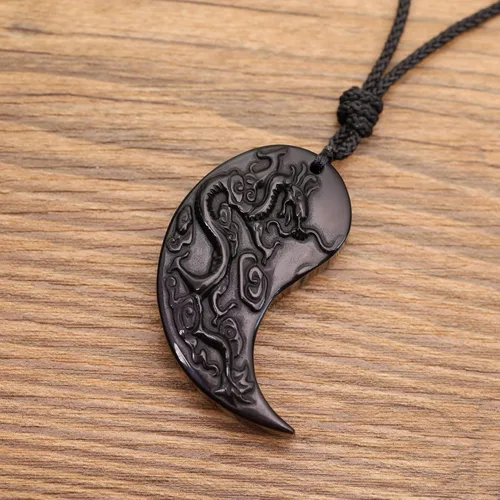 Vista 4 de COAI Collar de dragón y fénix, collares con colgante de Yin Yang para parejas