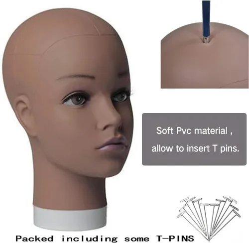 Vista 5 de HAIRWAY Cabeza de maniquí femenina, soporte de maniquí de cosmetología, cabeza de maniquí para pelucas, maniquí de muñeca para hacer pelucas y Marrón