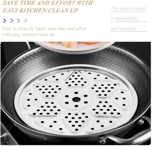 Vista 3 de 2 platos de acero inoxidable para cocinar al vapor para uso en la cocina