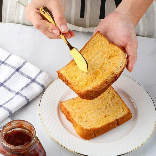 Vista 4 de 12 cuchillos de mantequilla de acero inoxidable con superficie martillada, esparcidores de queso/mantequilla, cuchillos para untar, queso