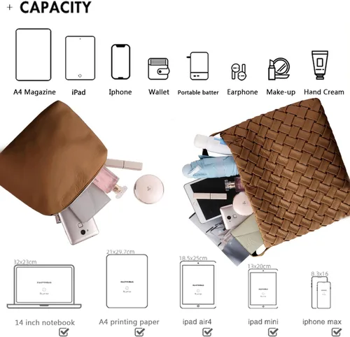 Vista 4 de Bolso Boston para mujer, bolso tejido de cuero vegano, bolso de mensajero para mujer, bolso cruzado de hombro de moda, casual hobo