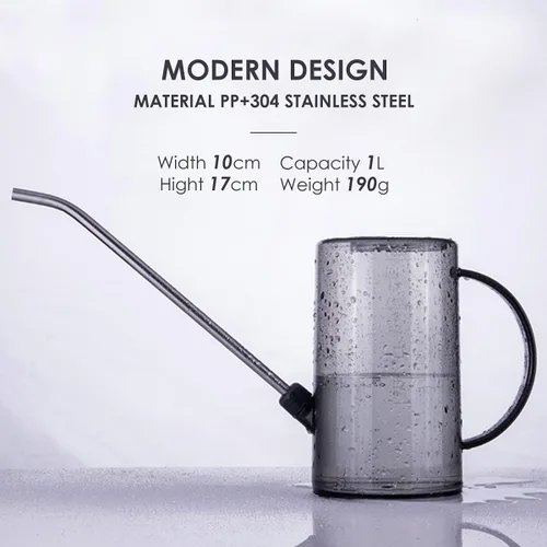 Vista 5 de Small Watering Can, Plant Water Can for Indoor Plants, Plant Waterer 1Liter Boquilla larga, para jardinería, flores, bonsái, plantas de interior Gris