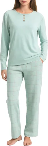 Vista 7 de U2SKIIN Pijama 100% algodón para mujer, conjunto de 2 piezas, suave, de Cuadros rosa claro/rosa claro