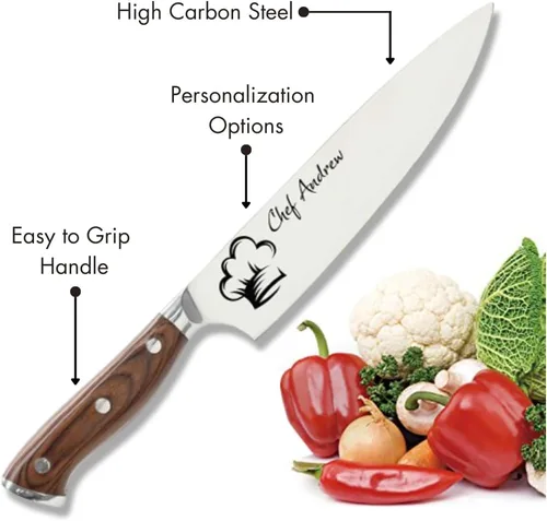 Vista 4 de Cuchillo de cocina personalizable de acero inoxidable con grabado láser, regalos de cocina para él, regalos de inauguración de la casa, juego