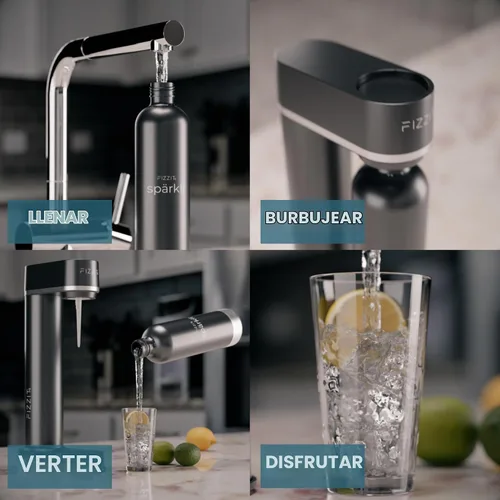 Vista 6 de Fizzit Spärklï Fabricante de Agua Carbonatada/Soda con Botella de Acero Inoxidable Incluida, Apto para Lavavajillas (Sparkli-Black)
