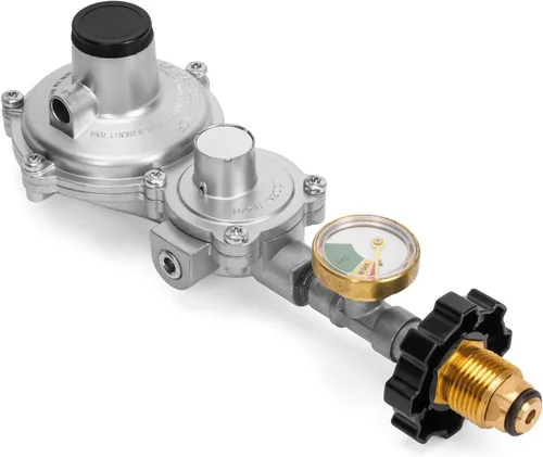 Vista 8 de only fire Regulador horizontal de propano de dos etapas con conexión QCC1 y medidor de tanque, accesorio NPT hembra de 3/8 pulgadas, funciona