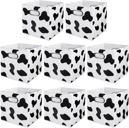 Vista 12 de ANMINY 2 cubos de almacenamiento con estampado de vaca, cestas de almacenamiento de 11 pulgadas con asas, lavables, plegables, de tela de algodón