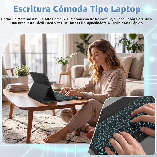Vista 4 de Funda con teclado retroiluminado para Samsung Galaxy Tab A9 Plus de 11 pulgadas 2023 (SM-X210/X216/X218) con protector de pantalla, teclado