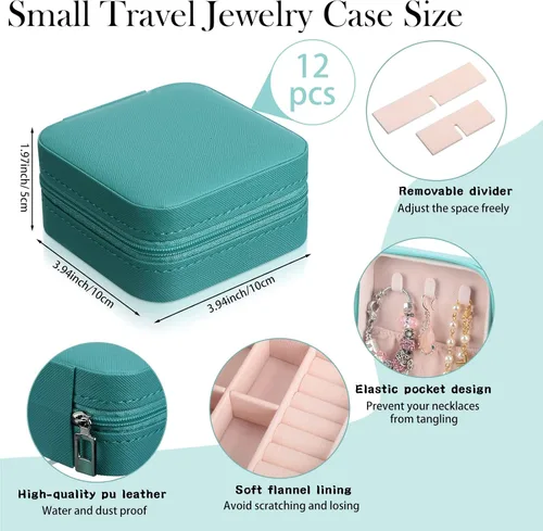 Vista 2 de Joyero pequeño de 12 piezas, mini joyero de viaje, regalo de dama de honor, joyería de piel sintética, organizador de viaje, pequeño joyero, mini