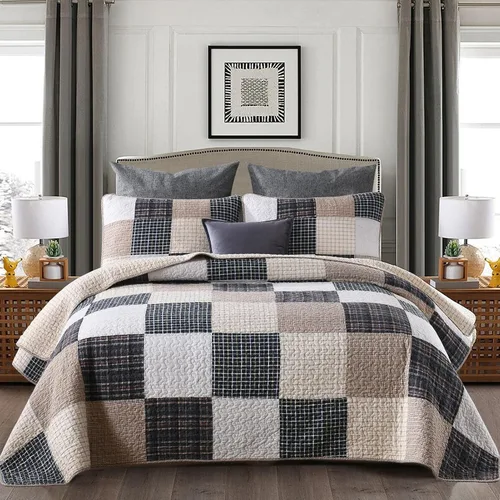 Vista 16 de KALOOLA Colchas de estilo granja tamaño Queen, 100% algodón, colcha acolchada ligera con 2 fundas de almohada, juego de ropa de cama estampada