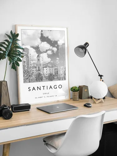 Vista 2 de Santiago Chile Travel Print, Santiago Travel Poster, Chile Travel Print, South America Travel Poster, TravelBlack and White