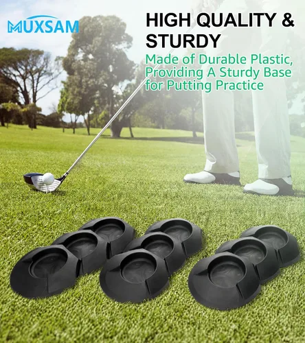 Vista 3 de MUXSAM 6 tazas de putter en todas las direcciones para practicar golf color negro, copa de entrenamiento de golf, agujero de práctica de golf, ayuda