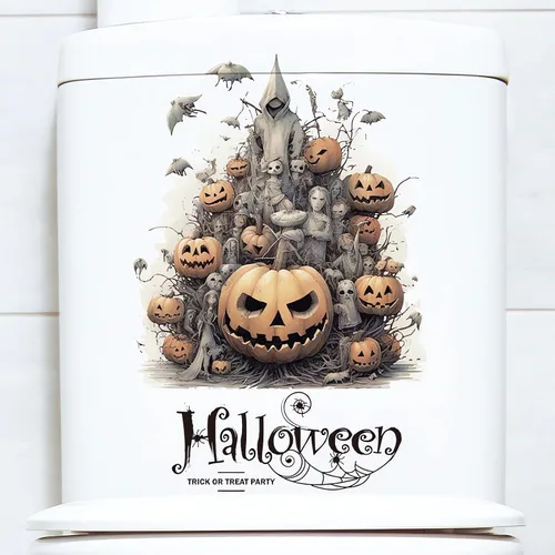 Vista 3 de Calcomanías de pared de monstruo de calabazas de Halloween, calcomanías de pared de fantasmas de terror de Halloween, vinilo extraíble