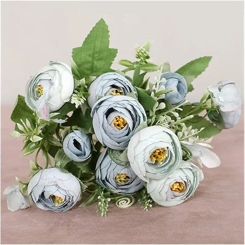 Vista 13 de Flores artificiales, 1 ramo de 12 cabezas, peonía artificial, té de rosas, flores de seda de camelia para bricolaje, hogar, jardín, decoración