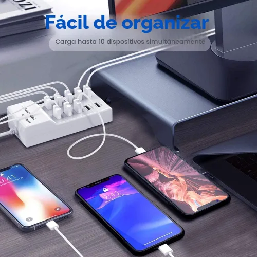 Vista 4 de Estaciones de carga USB 50w10A 10 puertos múltiples bloque de carga/tira USB de alimentación para iPhone, Android, smartphone, tableta, reloj