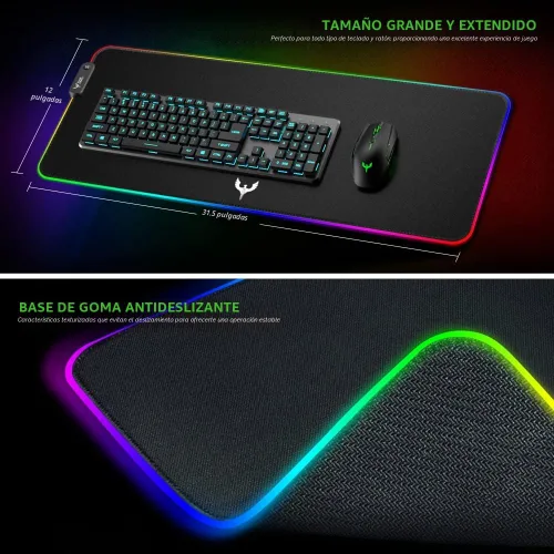 Vista 5 de BladeHawks Alfombrilla de mouse RGB extra grande para juegos, 14 modos de luz, alfombrilla de mouse LED suave extendida, base de goma