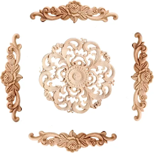 Vista 9 de 5 piezas de apliques de madera onlays decorativos para muebles, incrustaciones talladas en madera para puerta de cama, armario, muebles, decoración 1