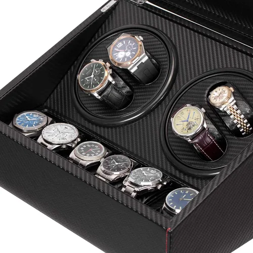 Vista 4 de Enrollador automático de reloj con 4 pantallas silenciosas de cuerda de reloj + 6 almohadas de reloj flexibles, funda de almacenamiento de cuero