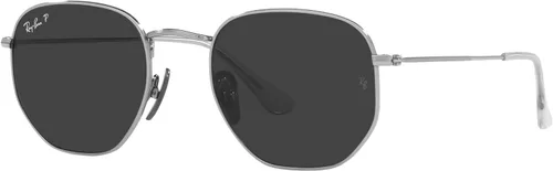 Vista 2 de Ray-Ban RB8148 - Gafas de sol hexagonales de titanio, color plata/negro polarizado, 2.126 in