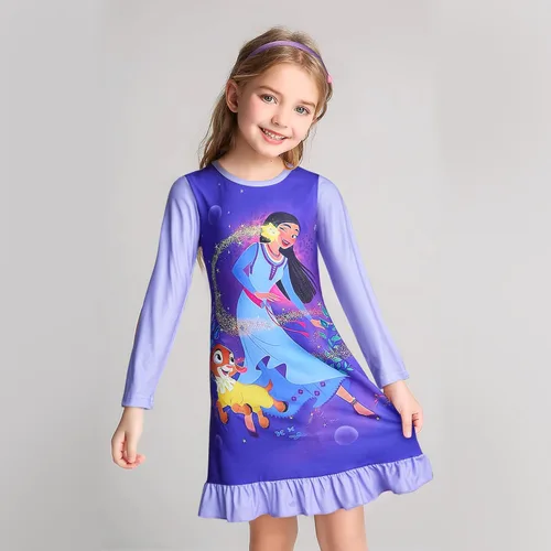 Vista 2 de Magic Star Girls Princess Dress Costume Gown Movie Character Ruffles Sleeve Dress up Cartoon Home Causal Wear 3-10 Years