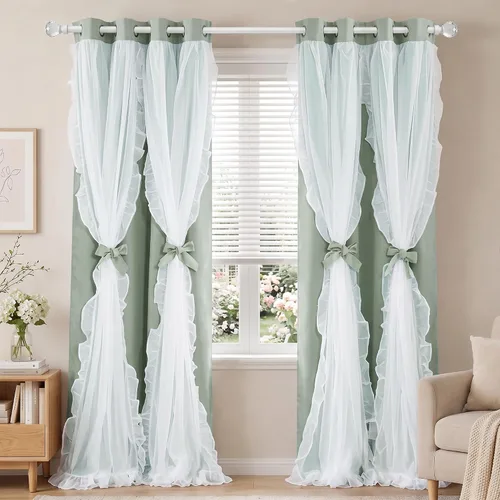 Vista 25 de PONY DANCE Cortinas 100% opacas color beige para dormitorio, 52 pulgadas de Beige - 100% Blackout