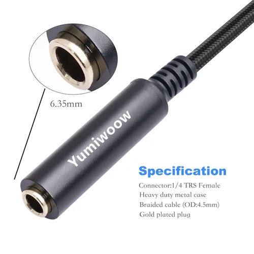 Vista 6 de Cable XLR hembra a hembra de 1/4 de pulgada, cable de audio hembra de 3 pines a enchufe de 0.250 in, conector XLR Jack a TS/TRS adaptador de cuarto