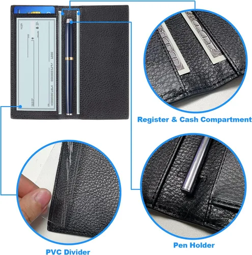Vista 3 de CASMONAL Funda de cuero prémium para chequera para hombres y mujeres, cartera con bloqueo RFID