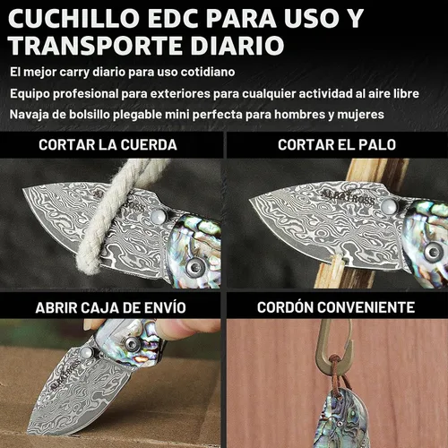 Vista 7 de ALBATROSS Mini cuchillo de bolsillo de Damasco con mango de concha de Verde