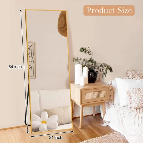 Vista 7 de GlasFlength Espejo rectangular de longitud completa de 64 x 21 pulgadas, espejo de pie para vestidor, dorado