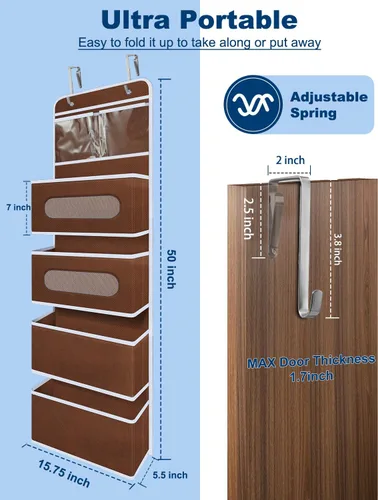 Vista 2 de Organizador para colocar sobre la puerta con 2 pequeños de PVC y 4 bolsillos grandes detrás de la puerta, organizador de almacenamiento