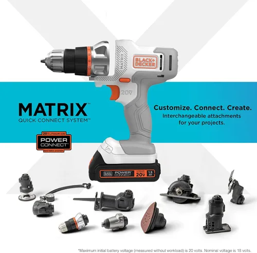 Vista 5 de BLACK+DECKER Kit de taladro/destornillador inalámbrico 20V MAX Matrix, blanco (BDCDMT120WC1FF)
